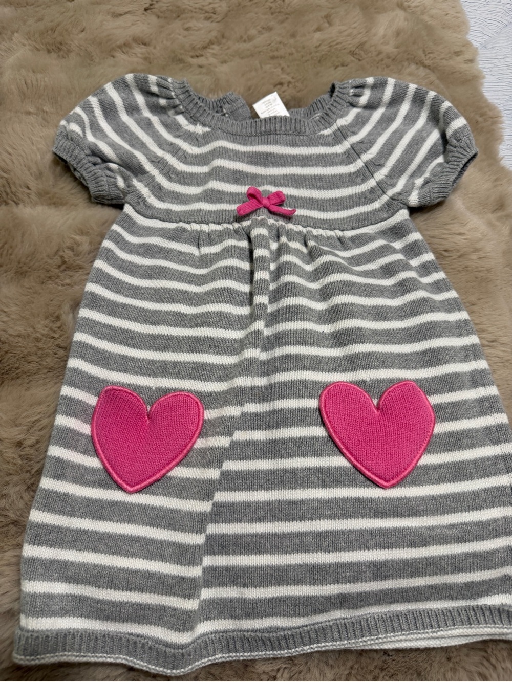 Gymboree Gray & White Striped Dress with Pink Heart Patches